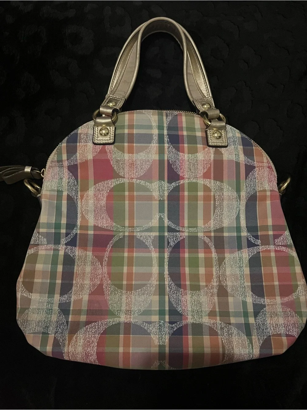 Coach Multicolor Plaid Circle Print Tote with Matching travel Case